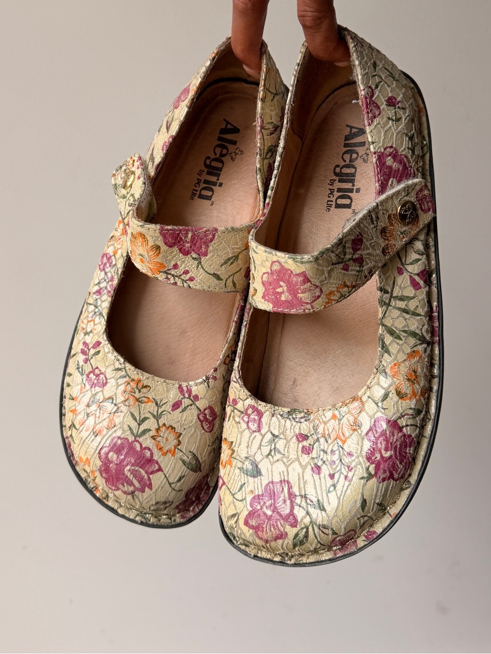 Alegria Floral Mary Jane Shoes in Cream, Pink, Orange